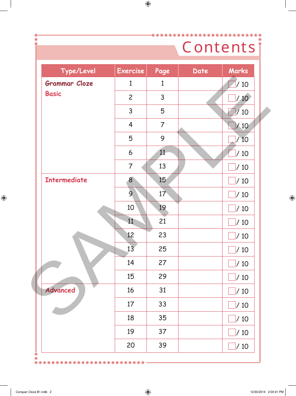 Conquer Cloze Workbook 1 sample page