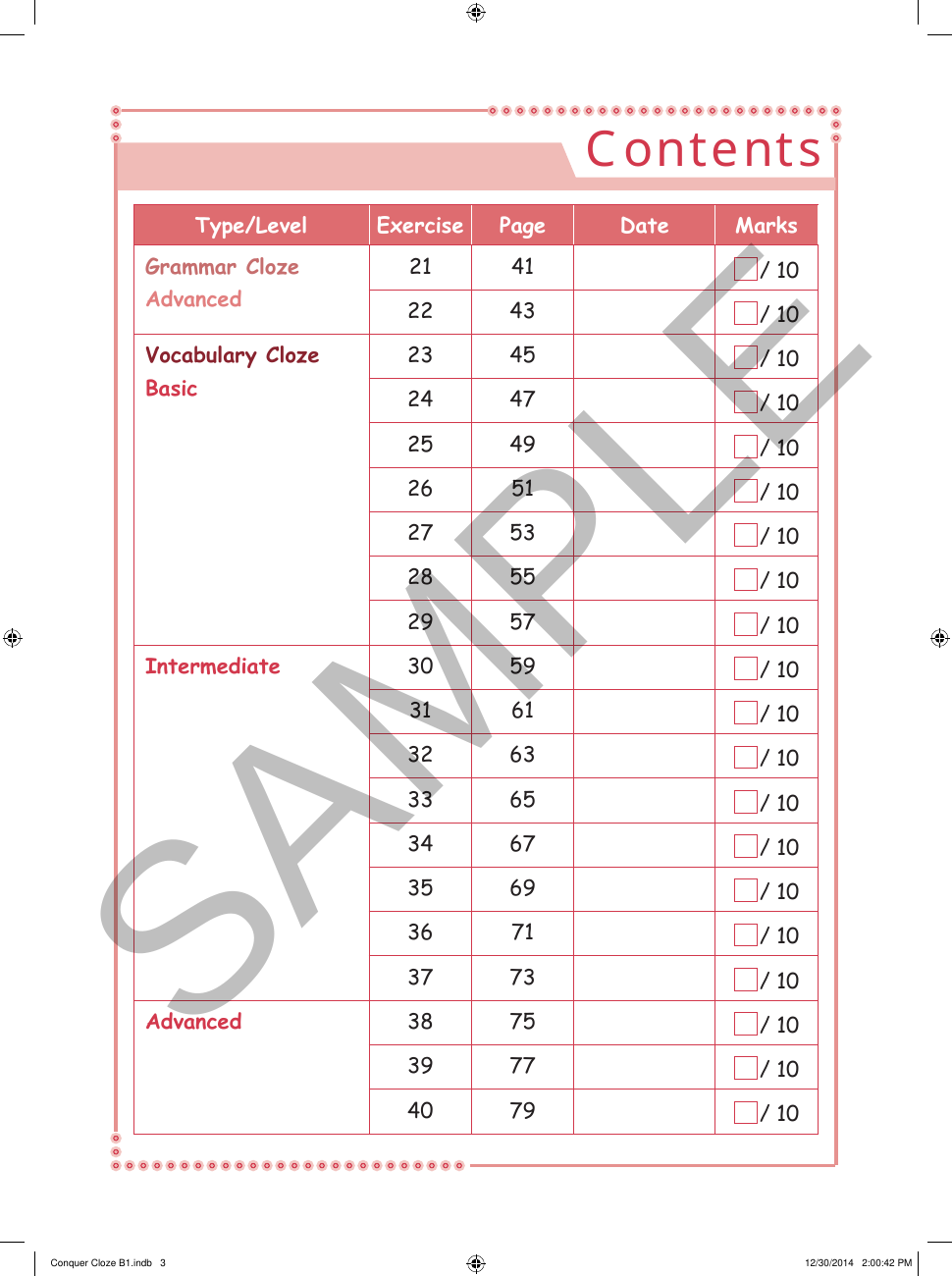 Conquer Cloze Workbook 1 sample page