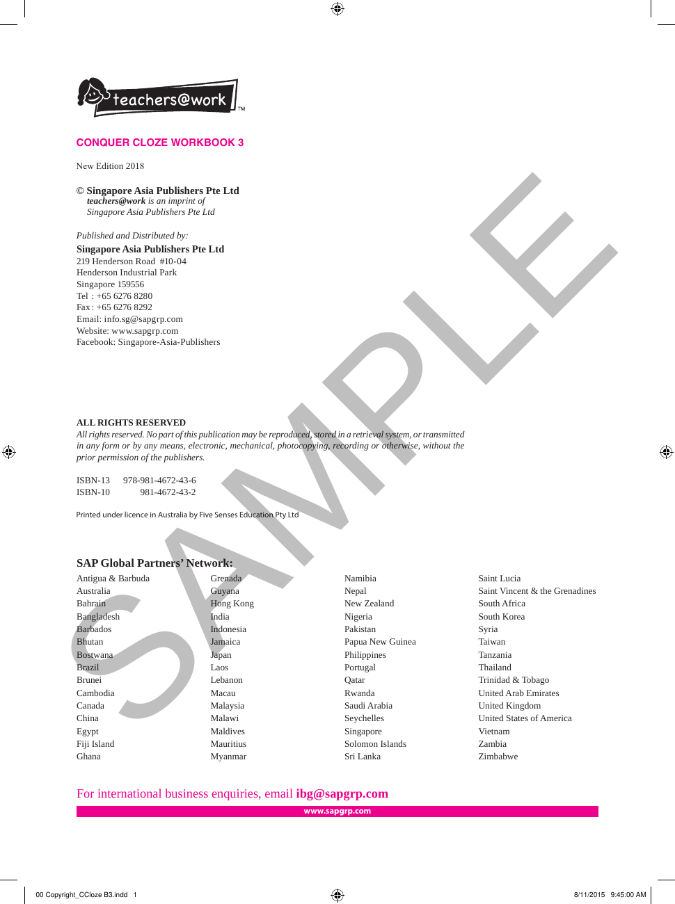 Conquer Cloze Workbook 3 sample page