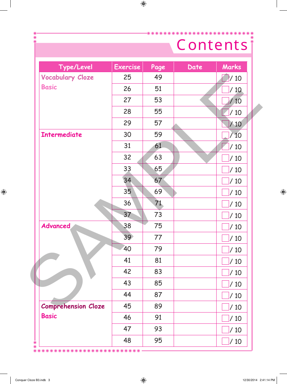 Conquer Cloze Workbook 3 sample page