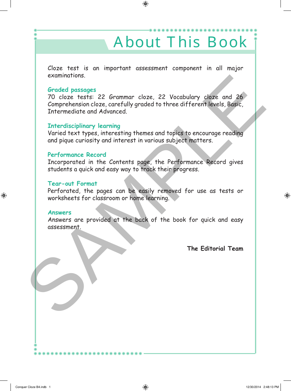 Conquer Cloze Workbook 4 sample page