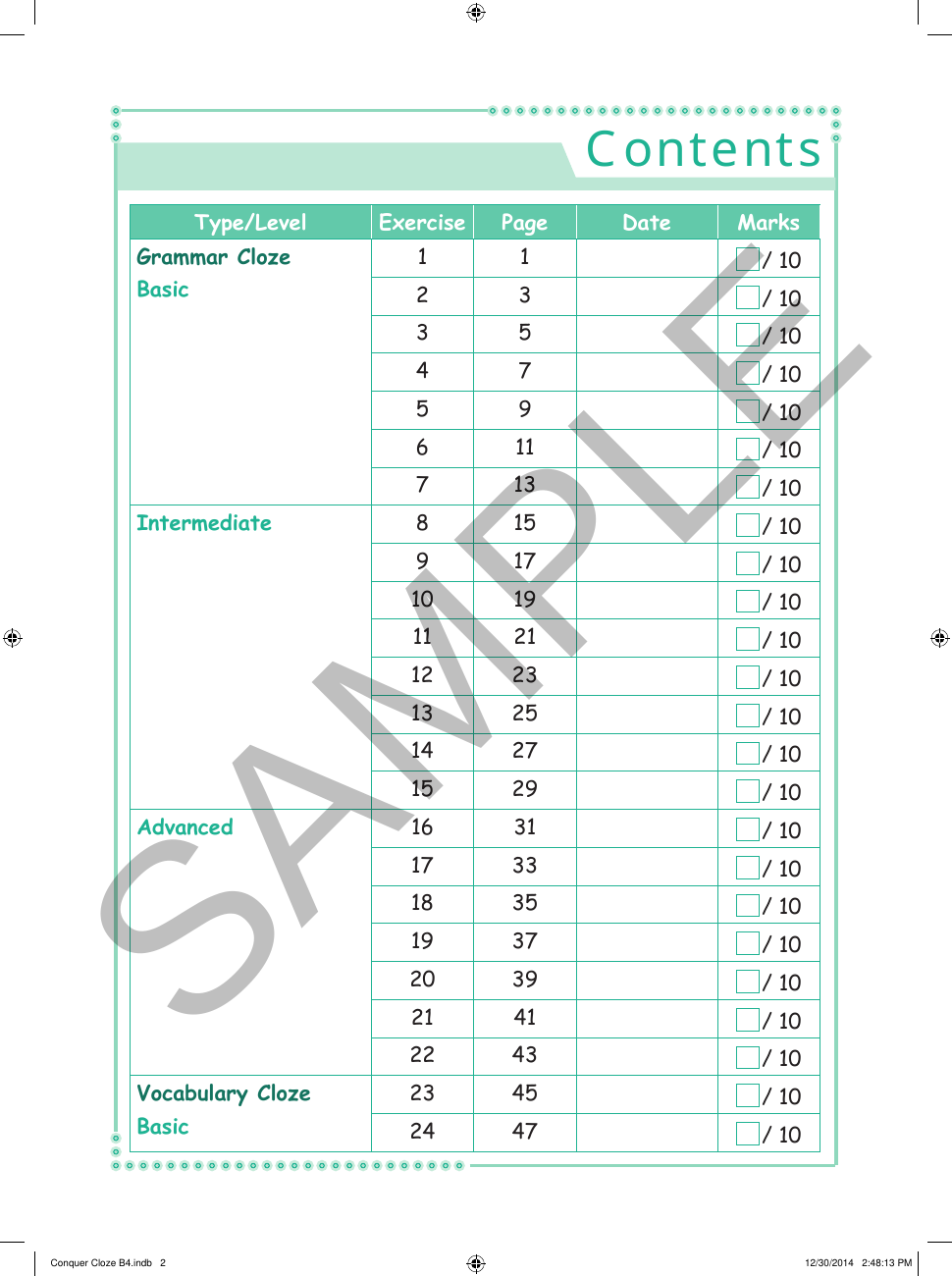 Conquer Cloze Workbook 4 sample page