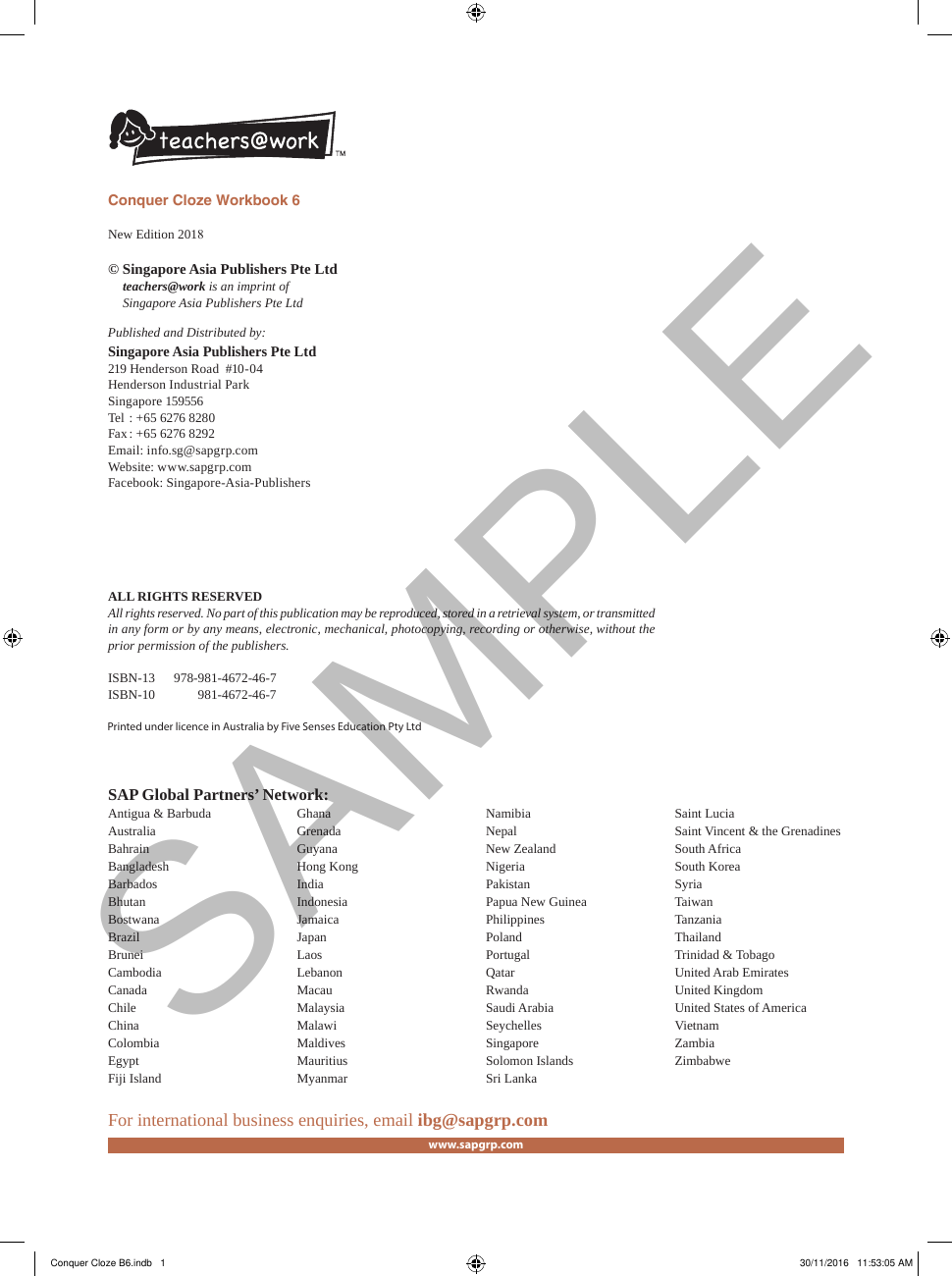 Conquer Cloze Workbook 6 sample page