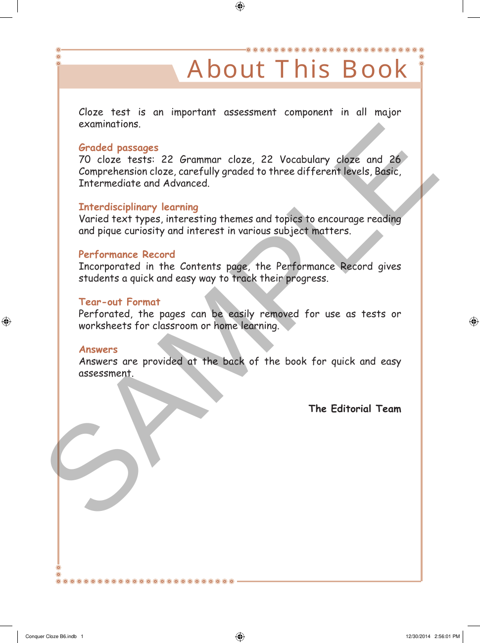 Conquer Cloze Workbook 6 sample page