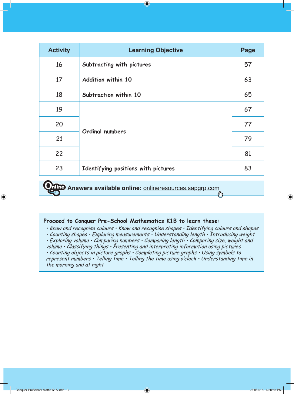 Conquer Pre-School Mathematics K1A sample page