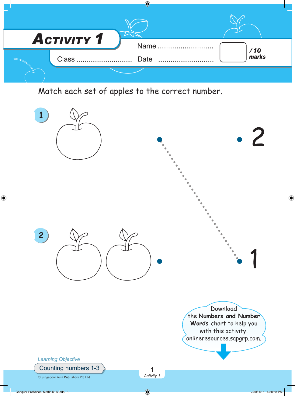Conquer Pre-School Mathematics K1A sample page