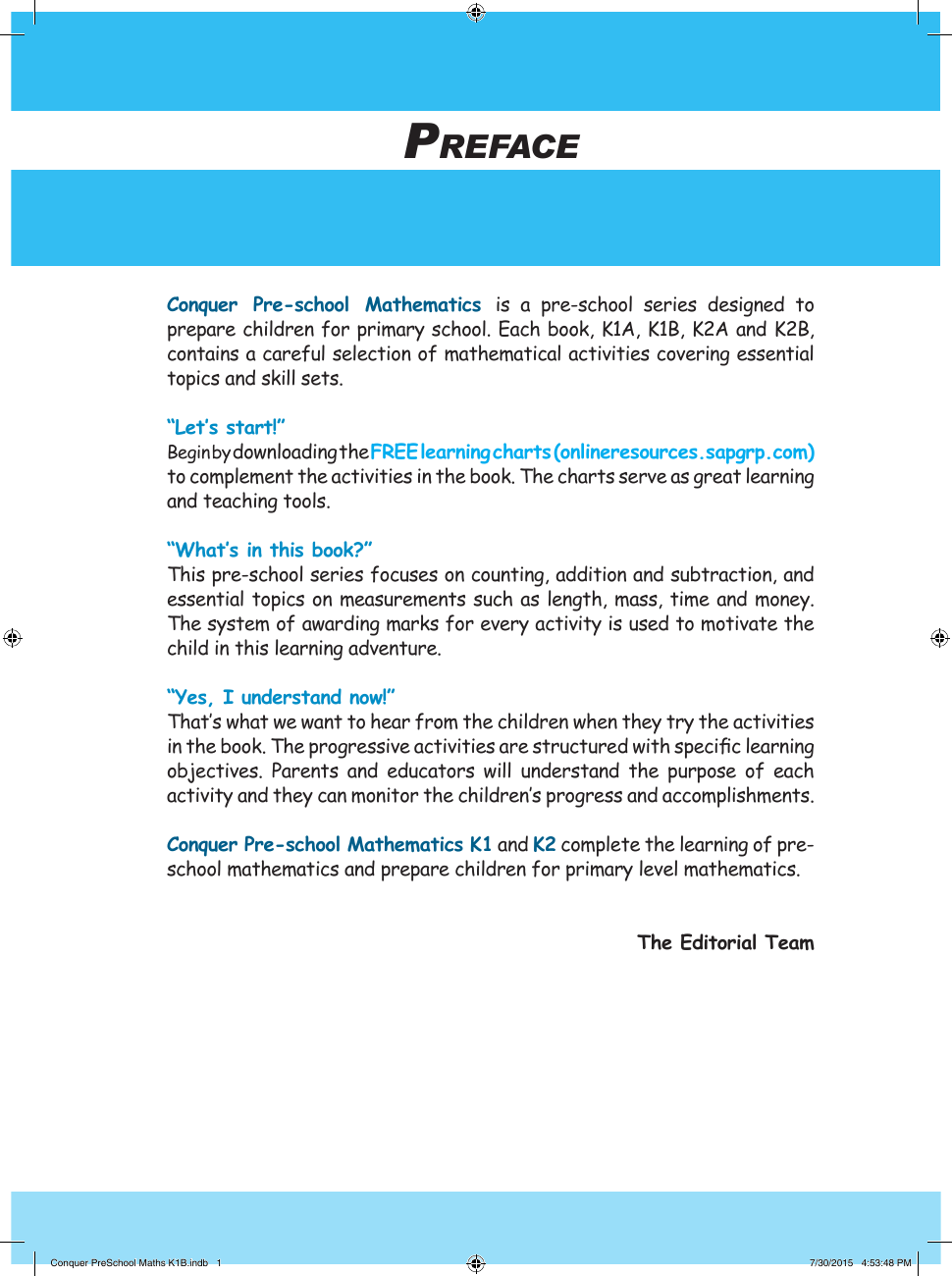 Conquer Pre-School Mathematics K1B sample page