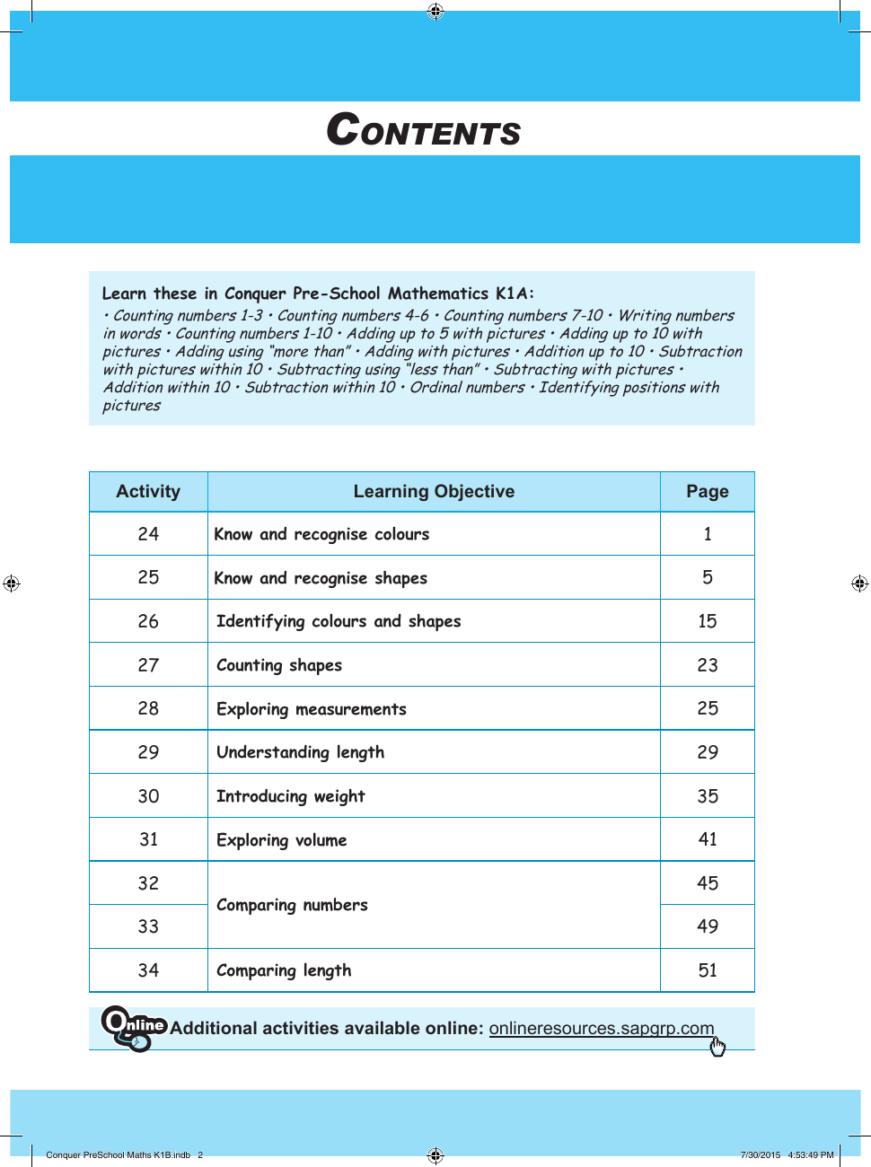Conquer Pre-School Mathematics K1B sample page