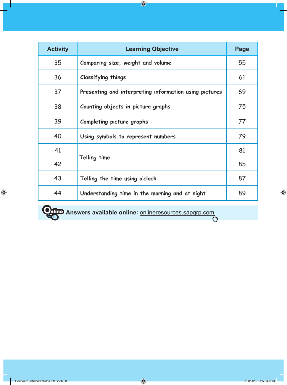 Conquer Pre-School Mathematics K1B sample page