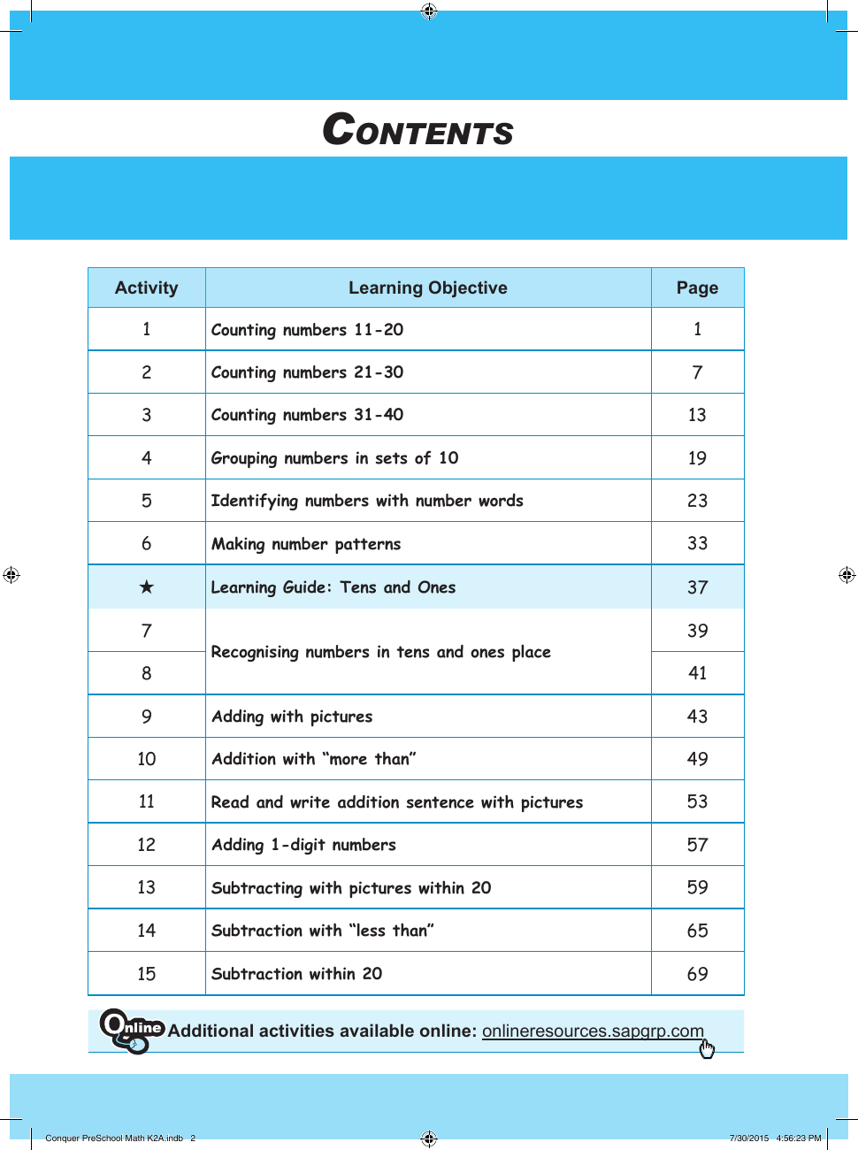Conquer Pre-School Mathematics K2A sample page