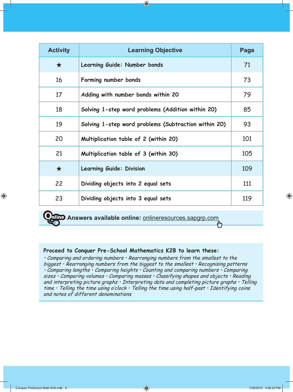Conquer Pre-School Mathematics K2A sample page