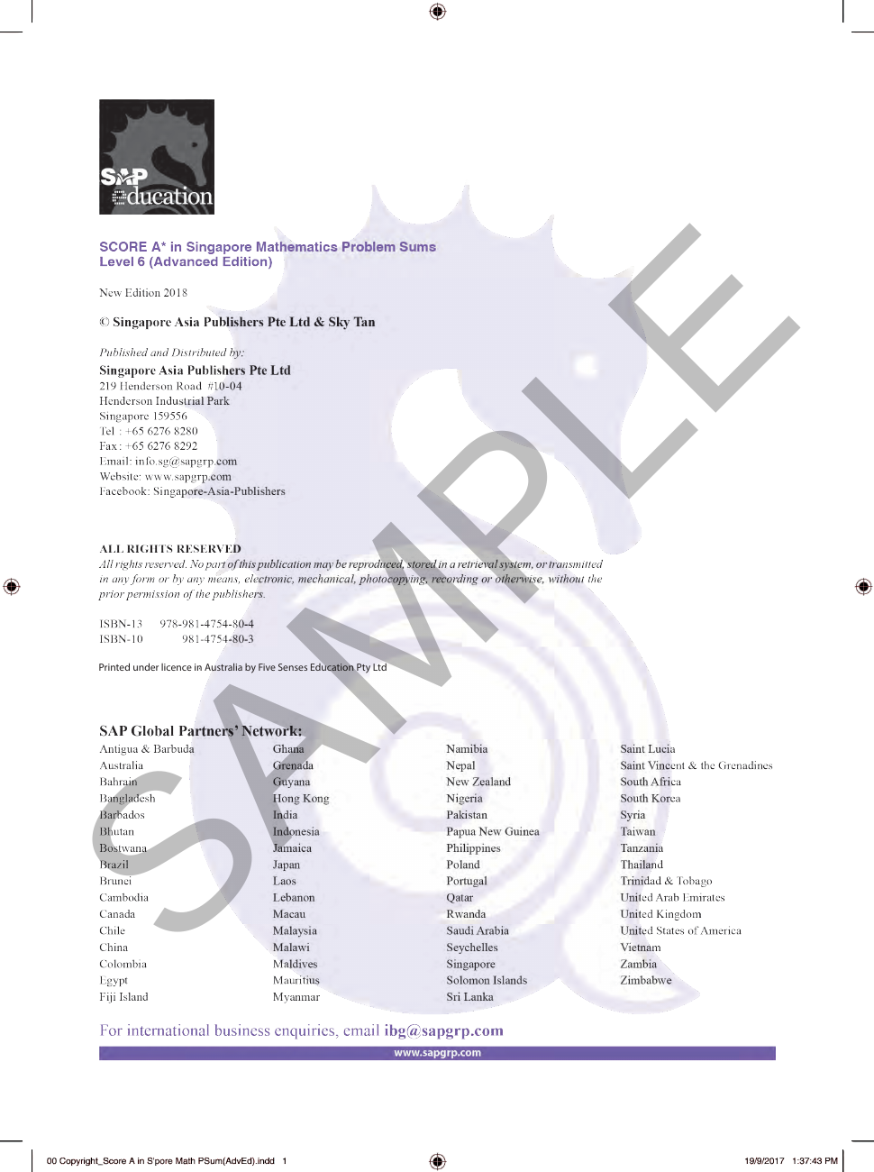 Score A in Singapore Maths Problem Sums Level 6 (Advanced) sample page