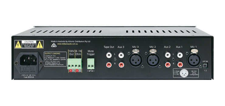 Redback 30W 3 Input 100V Public Address (PA) Amplifier