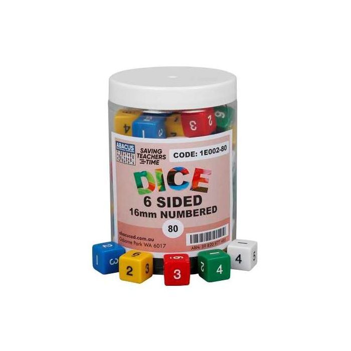 6-Sided Dice (Number) - 16mm (Jar of 80)