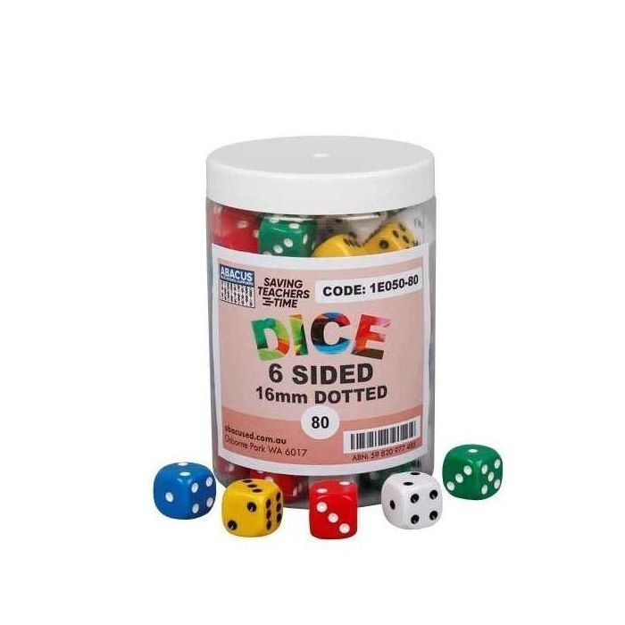 6-Sided Dice (Dotted) - 16mm (Jar of 80)