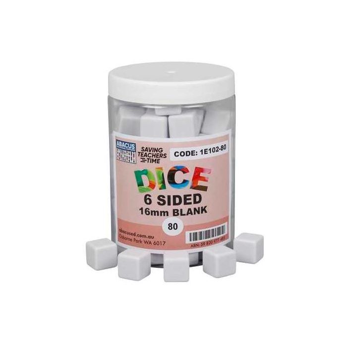 6-Sided Dice (Blank) - 16mm (Jar of 80)