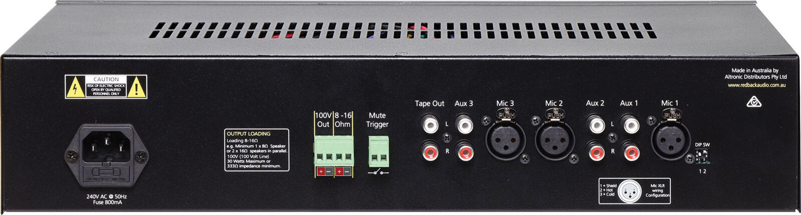 Redback 30W 3 Input 100V Public Address (PA) Amplifier Rack Mount