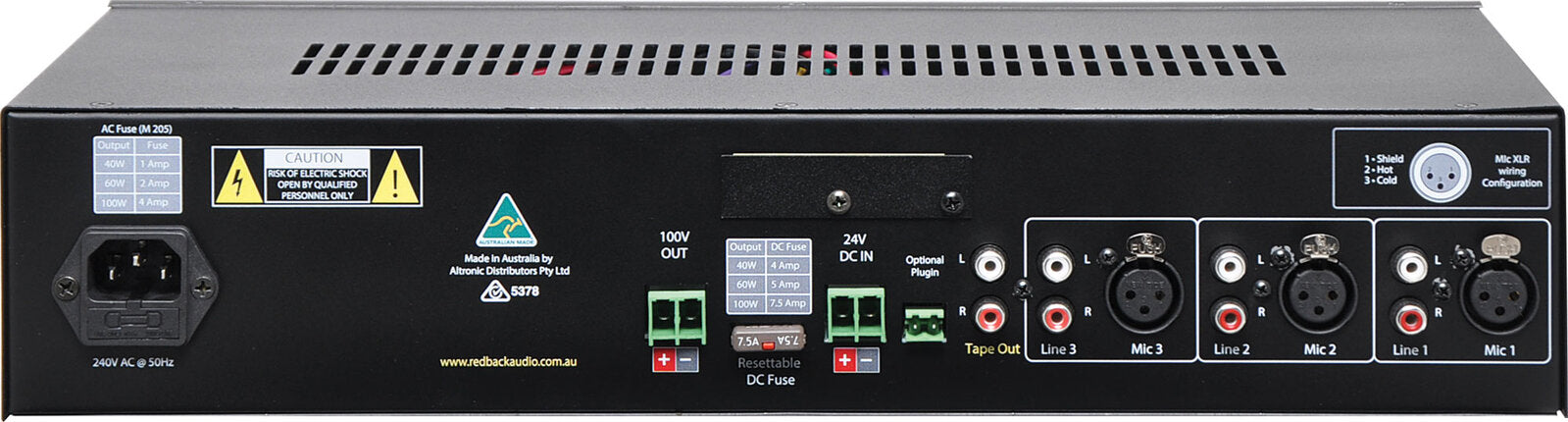 Redback Phase5 40 Watt 100V Public Address Amplifier