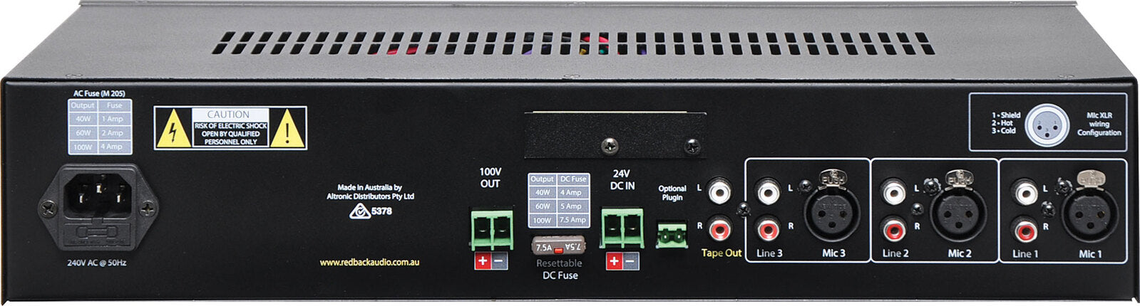 Redback Phase5 100 Watt 100V Public Address Amplifier