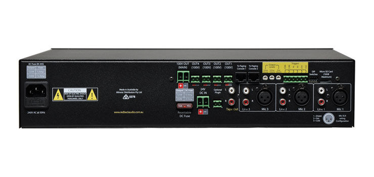 Public Address (PA) Mixer Amplifier 250W 100V 4 Zone