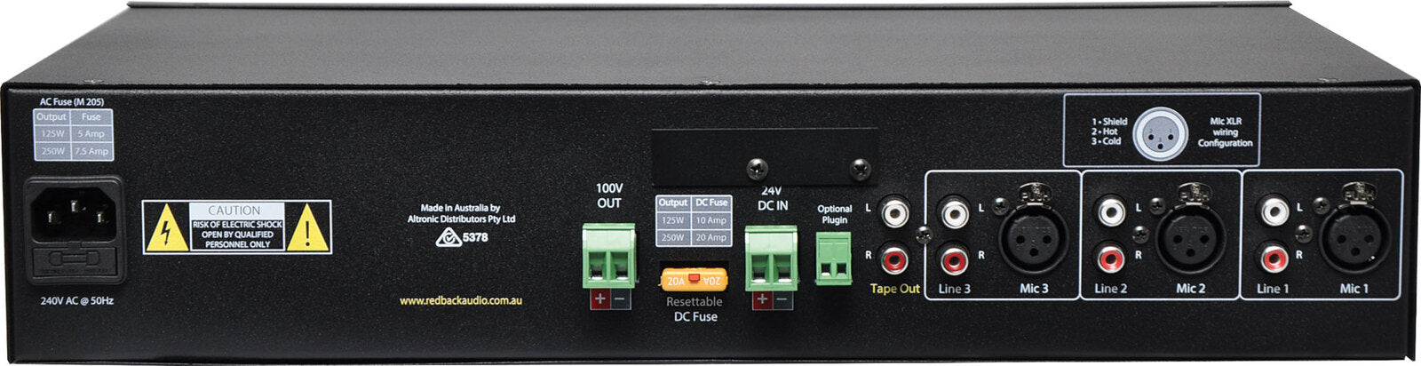 Redback Public Address Amplifier (PA) 250W 4 Input