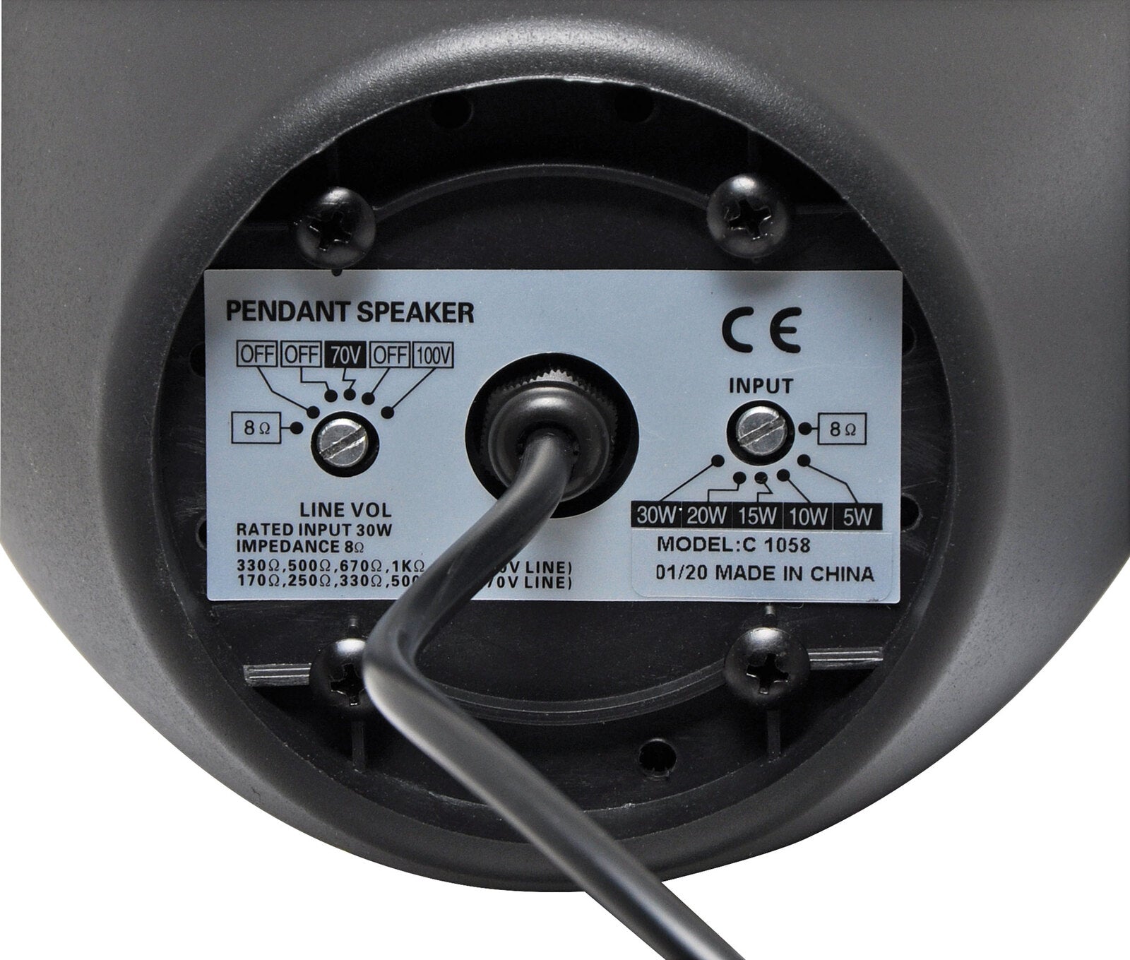 Redback 30W 100V Line Pendant Ceiling Speaker Black