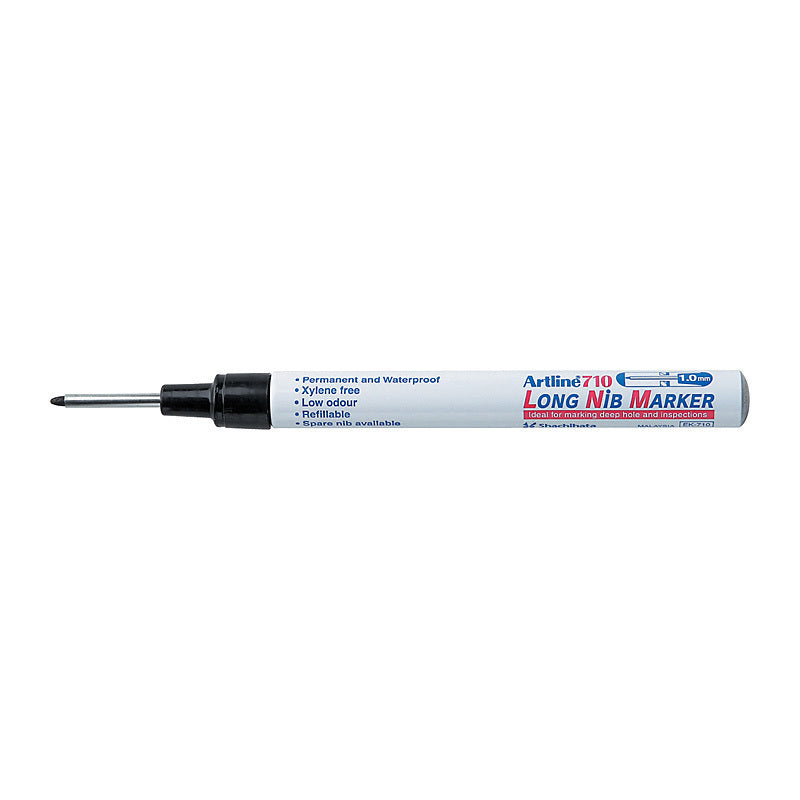 Artline 710 Long Nib Permanent Marker 1mm Nib Black Box of 12