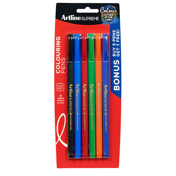 Artline Supreme Pen - 0.6mm Fineline: Assorted (Pack of 6)