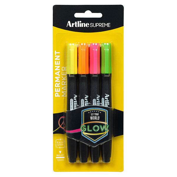 Artline Supreme Markers - 1.0mm Glow: Assorted (Pack of 4)