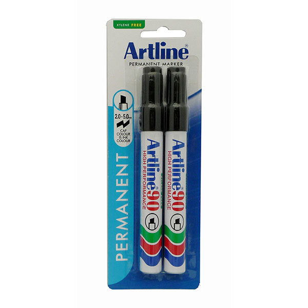 Artline Markers 90 - 5mm Permanent (Chisel Nib): Black (Pack of 2)