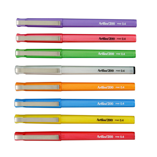 Artline Pen 200 - Bright Fineliner (0.4mm): Assorted (Pack of 8)