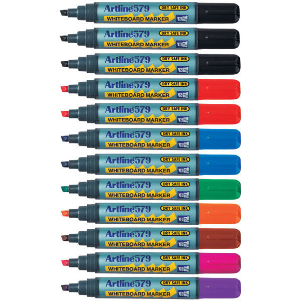 Artline Whiteboard Markers 579 - 5mm Chisel Nib: Assorted (Box of 12)