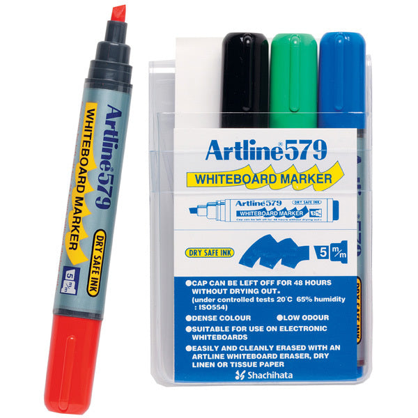 Artline Whiteboard Markers 579 - 5mm Chisel Nib: Assorted (Pack of 4)