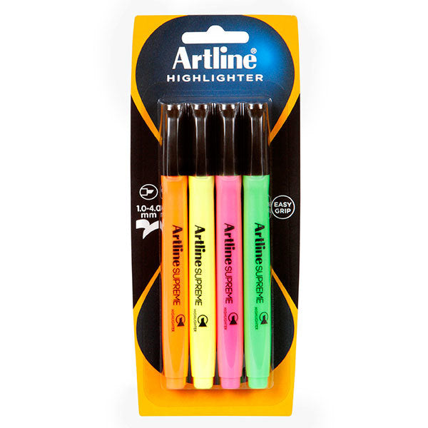 Artline Supreme Highlighters - Assorted: Pack of 4