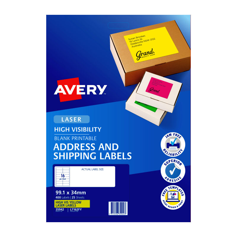 Avery LsrLbl Yl L7162FY 16Up - Pack of 25