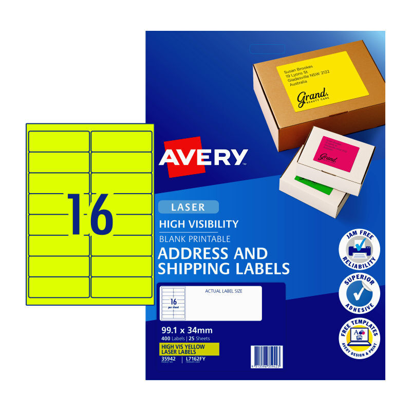 Avery LsrLbl Yl L7162FY 16Up - Pack of 25