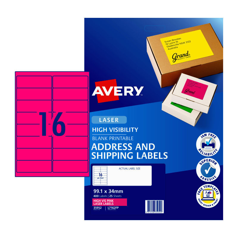 Avery LsrLb Pink L7162FP 16Up - Pack of 25