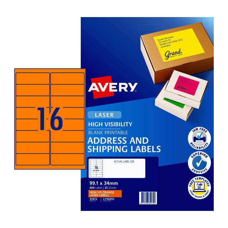 Avery Lsr Lbl Org L7162 16Up - Pack of 25
