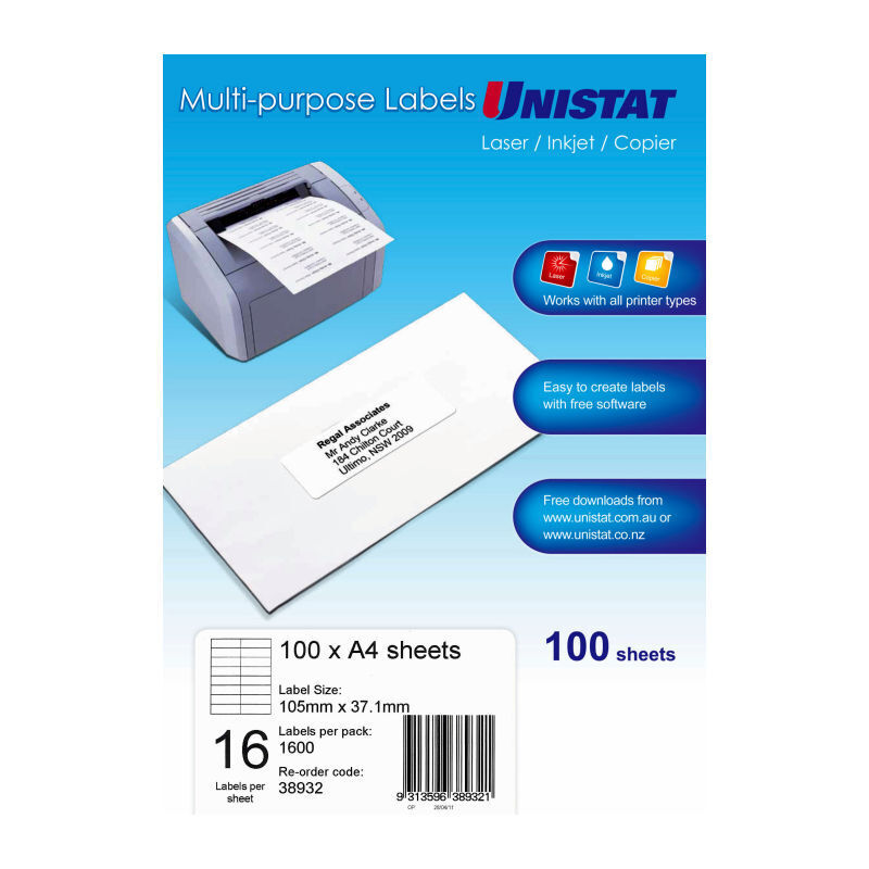 uni LIP Lbl 16Up 105X37 Box of 100