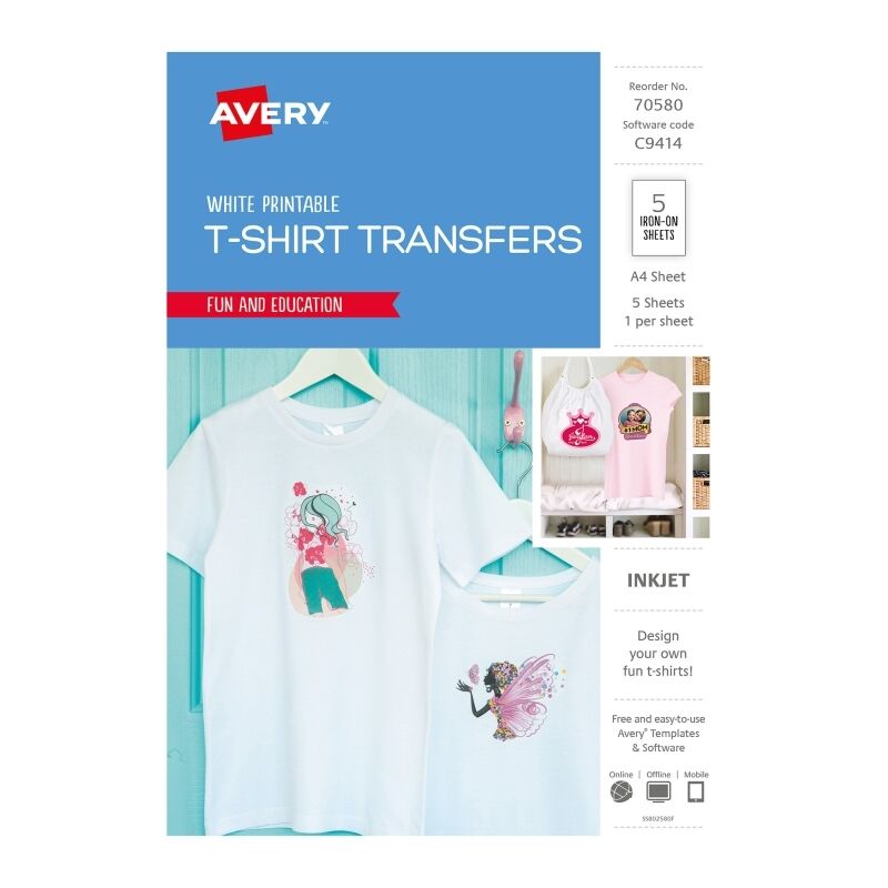 Avery T-Shirt Transfer - White (Pack of 5)