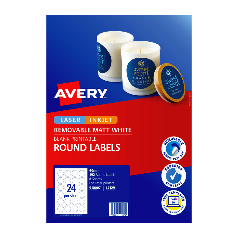 Avery Lbl Red L7129 40mm 24Up - Pack of 8