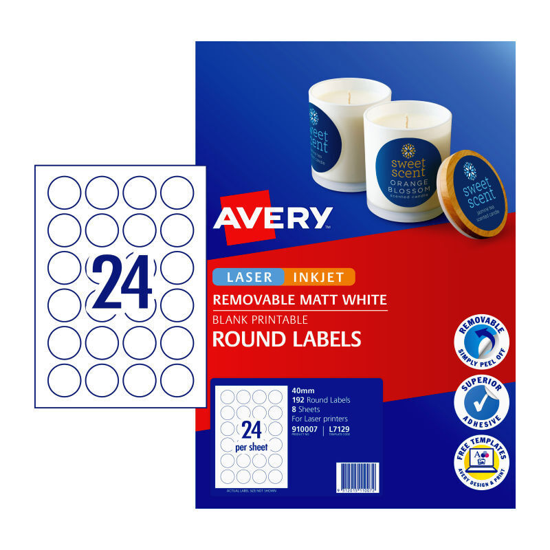 Avery Lbl Red L7129 40mm 24Up - Pack of 8
