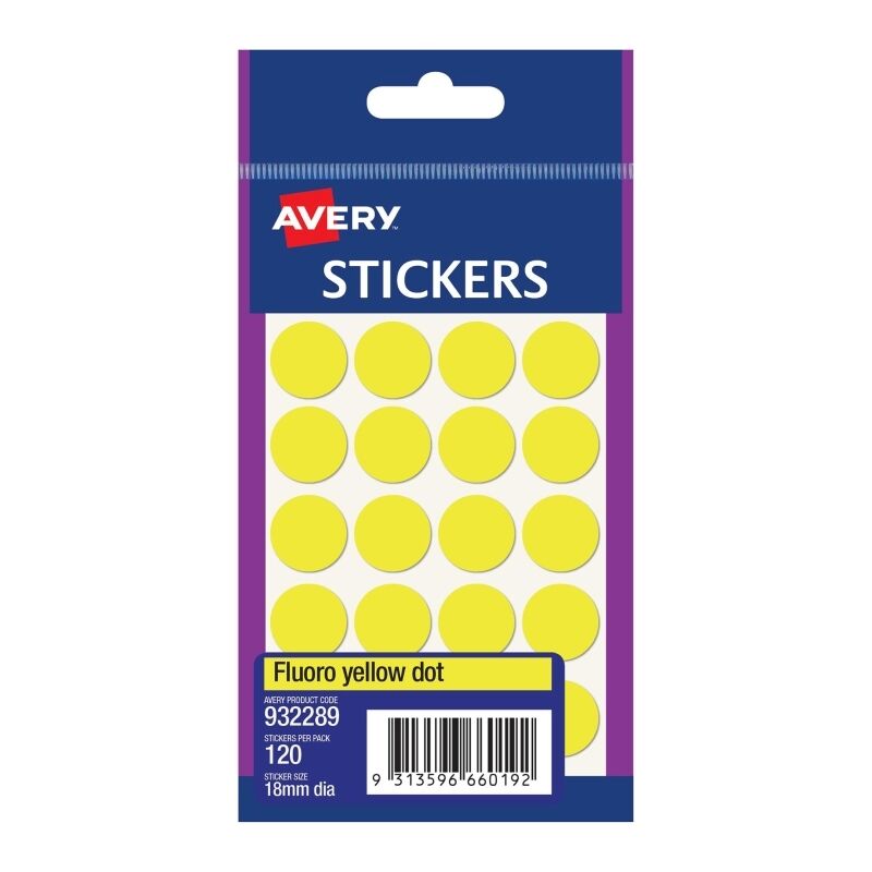 Avery Yellow Dots 18mm - Pack of 120 (Box of 10)