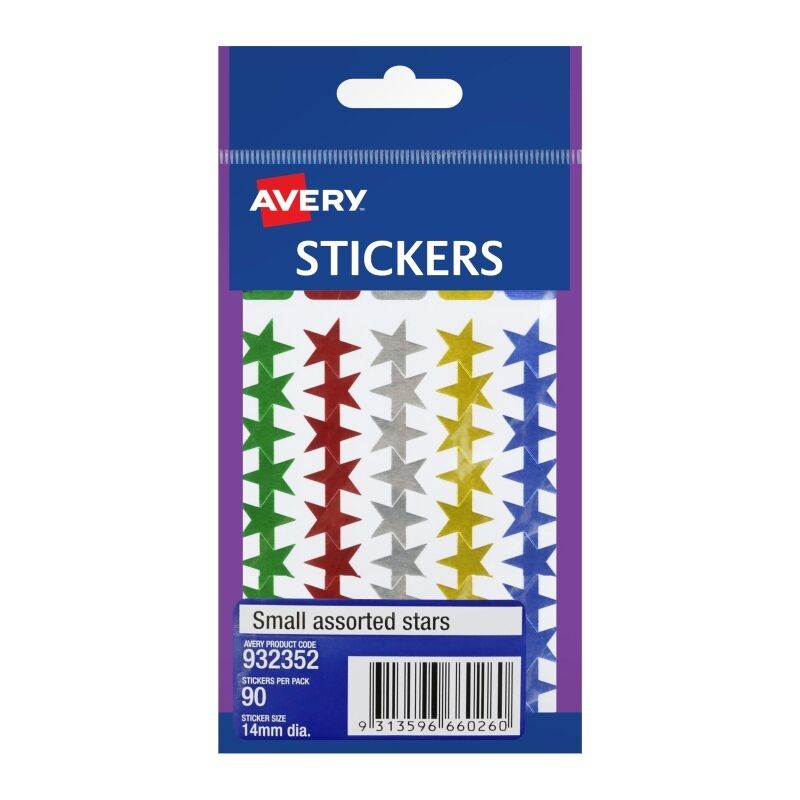 Avery 14mm Assorted Star Stickers 90-Pack (Box of 10)