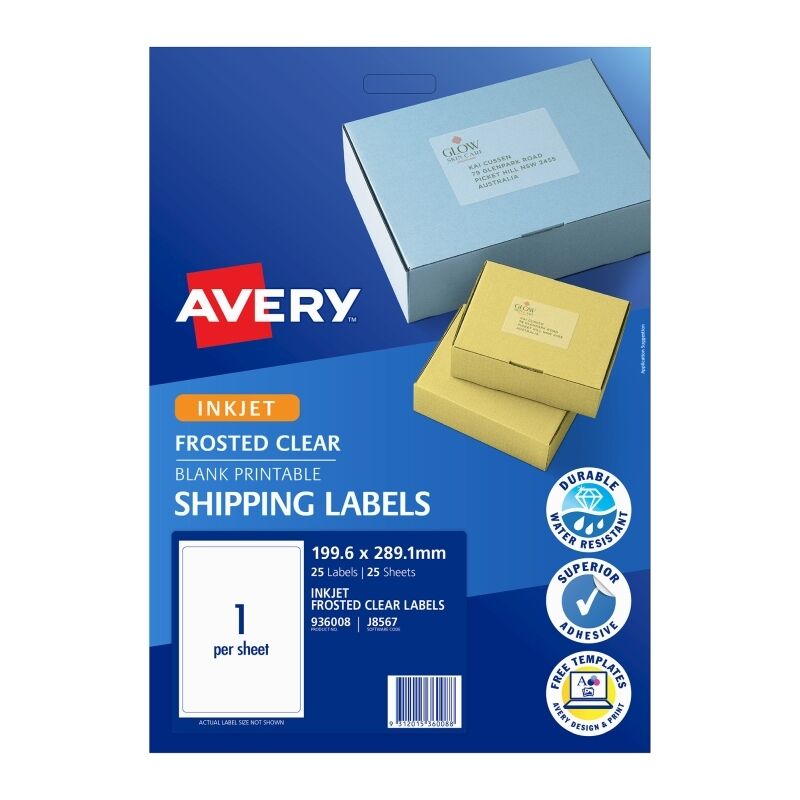 Avery IJ LbClr J8567 1-Up - Pack of 25 (Box of 5)