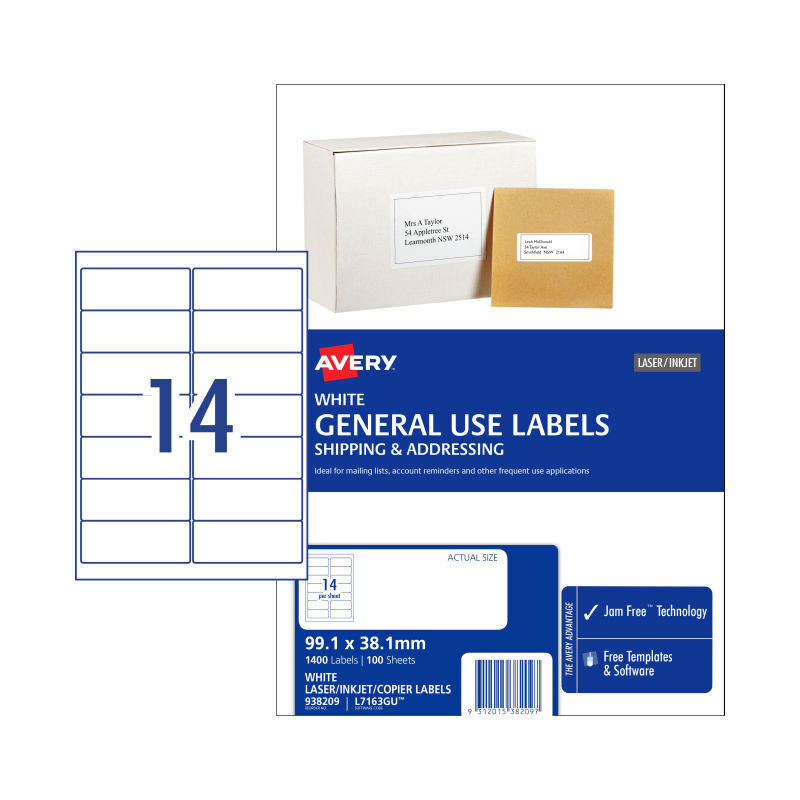 Avery L7163GU General Use Labels 99.1 x 38.1mm - 100 Sheets