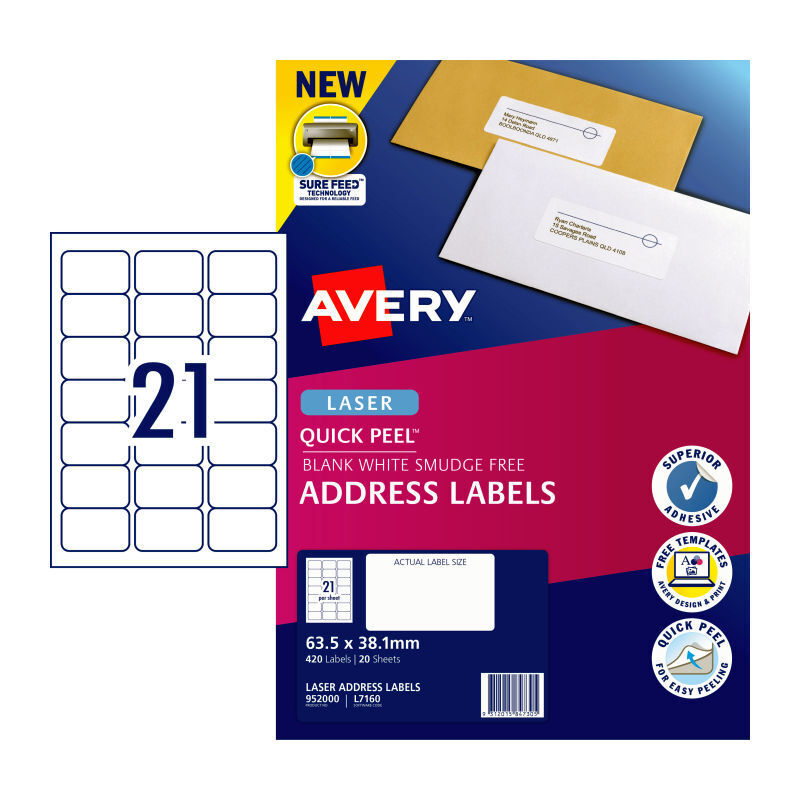 Avery Lsr Label QP L7160 21Up (Pack of 20)