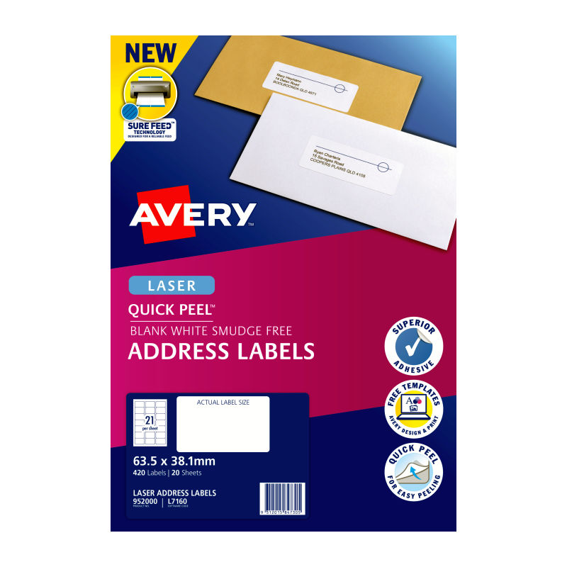 Avery Lsr Label QP L7160 21Up (Pack of 20)