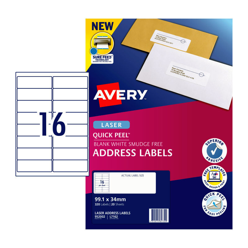 Avery Lsr Label QP L7162 16Up (Pack of 20)