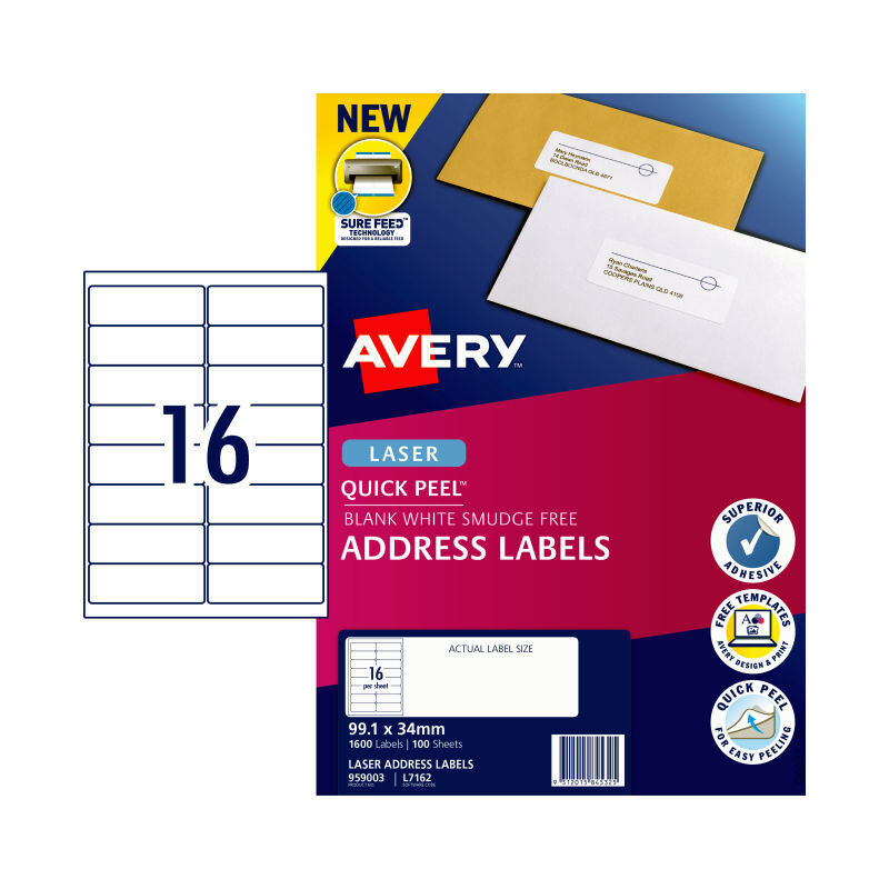 Avery Lsr Label QP L7162 16Up (Pack of 100)